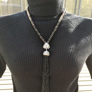 Onyx/Sterling/Blue Topaz/Hematite/Swarovski Neck.